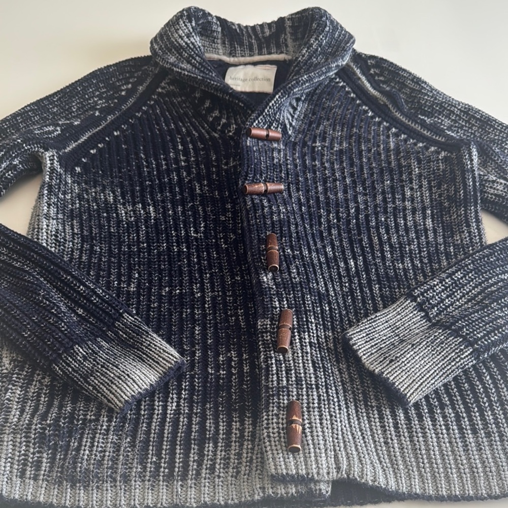 Banana Republic Navy and Gray Marled Shawl Collar Cardigan